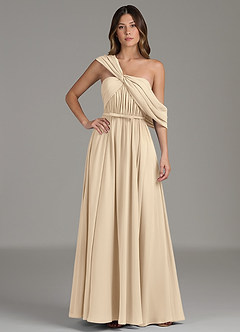 Azazie Nyah Bridesmaid Dresses Champagne A-Line Off the Shoulder Chiffon Dress image4