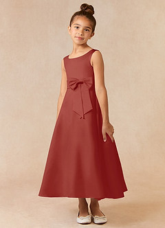 Azazie Lindy Flower Girl Dresses Terracotta A-Line Pleated Matte Satin Dress image3