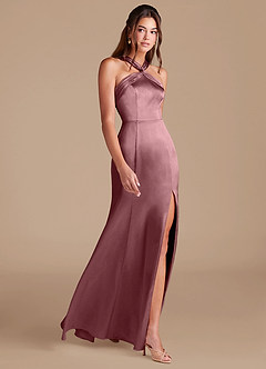 Azazie Rue Bridesmaid Dresses Vintage Mauve Sheath Pleated Metallic Satin Dress image4