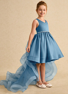 Azazie Julietta Flower Girl Dresses Steel Blue Ball-Gown Convertible Tulle Dress image3