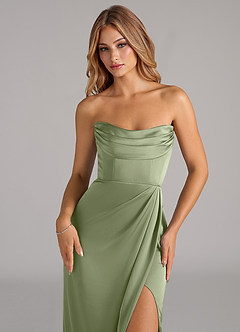 Azazie Johana Bridesmaid Dresses Pistachio Mermaid Off the Shoulder Stretch Satin Convertible Dress image4