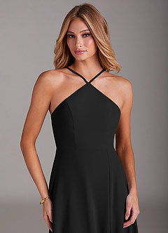Azazie Bailey Brautjungfernkleider A-Linie Halter Seitenschlitz Chiffon Kleid Schwarz image7