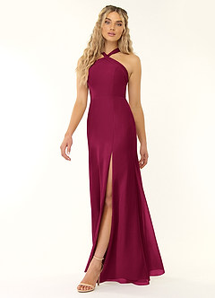 Azazie Rue Bridesmaid Dresses Burgundy A-Line Halter Chiffon Dress image5