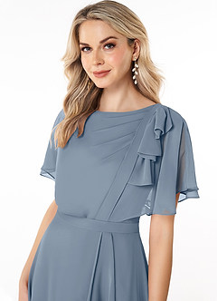 Azazie Aaliyah Modest Bridesmaid Dresses A-Line Scoop Pleated Chiffon Floor-Length Dress image5