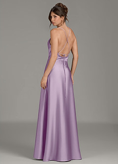 Azazie Eris Bridesmaid Dresses Frosted Lilac A-Line Pleated Stretch Satin Dress image2
