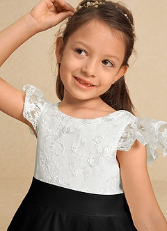 Azazie Vetty Flower Girl Dresses Ivory Black A-Line Lace Tulle Dress image8