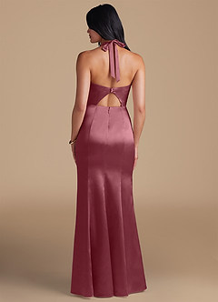 Azazie Emeria Bridesmaid Dresses Desert Rose Sheath Side Slit Metallic Satin Dress image2