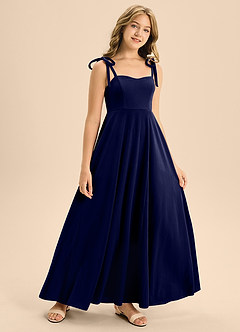Azazie Rosey Junior Vestido de Azul Marino Oscuro de terciopelo de Corte En A con Escote de Corazón image6