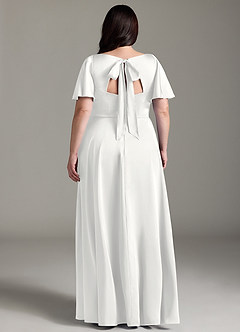 Azazie Kimber Bridesmaid Dresses White A-Line Ruched Stretch Satin Dress image2