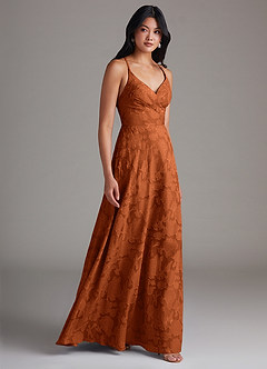 Azazie Davis Bridesmaid Dresses Burnt Orange A-Line Pleated Floral Burnout Dress image4