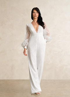 Azazie Virginia Wedding Dresses Diamond White Pant Styles with Pockets Beading Dress image3
