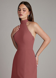 Azazie Myra Bridesmaid Dresses Amethyst A-Line High Neck Chiffon Dress image3