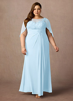 Azazie Hera Mother of the Bride Dresses Sky Blue A-Line Lace Capelet Chiffon Dress image6