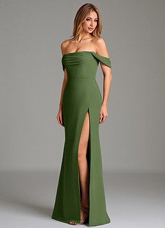 Azazie Riley Robes de demoiselle d'honneur Robe Fourreau Convertible en Mousseline de soie Épaule décolletée Olive image6