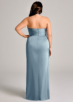 Azazie Jemma Jurken voor bruidsmeisjes Jurk van Stretch Satijn met Kolom Geplooid Stoffig Blauw image12