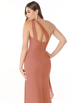 Azazie Maive Robes de demoiselle d'honneur Robe Fourreau en Mousseline de soie Plissé à volants Mai Tai image6
