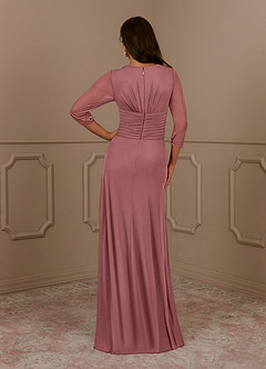 Azazie Annetta Mère de la mariée Robes Robe Trapèze en Maille Col en V à manches longues Rose Du Désert image7