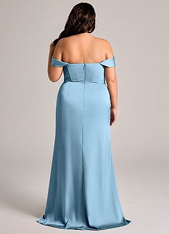 Azazie Johana Vestidos de damas de honor Vestido de Azul Acero de Satén Elástico de Corte Sirena Convertible con Vestidos sin tirantes image2