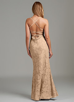Azazie Ola Bridesmaid Dresses Champagne Mermaid Corset Floral Burnout Dress image6