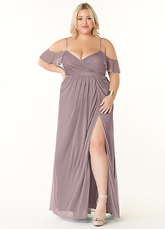 Azazie Fiena Final Sale Desert Rose A-Line V-neck Ruched Mesh Dress image7