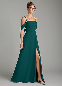 Azazie Mercedes Bridesmaid Dresses Peacock A-Line Off the Shoulder Chiffon Dress image5