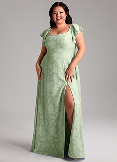 Azazie Bondi Bridesmaid Dresses Dusty Sage A-Line Side Slit Floral Burnout Dress image7