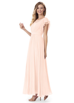 Azazie Daphne Modest Bridesmaid Dresses A-Line Ruffled Chiffon Floor-Length Dress image27
