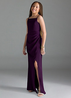 Azazie Leonis Junior Grape A-Line Pleated Stretch Satin Dress image4