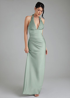 Azazie Torrance Kleider zum Anprobieren zu Hause Meerjungfrau-Linie Korsett Stretch-Satin Kleid Agave image5