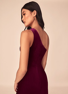 Azazie Argan Bridesmaid Dresses Cabernet Mermaid One Shoulder Pleated Velvet Dress image7