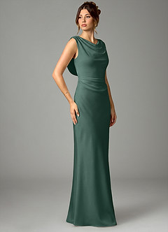 Azazie Kieryn Bridesmaid Dresses Eucalyptus Mermaid Pleated Stretch Satin Dress image3