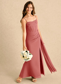 Azazie Moxie Girls Formal Blumenmädchenkleider A-Linie Spitze Chiffon Kleid Antike Rose image4