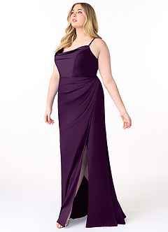 Azazie Marzia Bridesmaid Dresses Grape Mermaid Cowl Pleated Stretch Satin Dress image9
