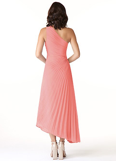 Azazie Kirra Bridesmaid Dresses Coral A-Line One Shoulder Chiffon Dress image2