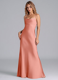 Azazie Seema Bridesmaid Dresses Coral Mermaid Corset Stretch Satin Dress image3