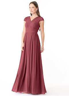 Azazie Organa Abiti da Damigella Abito A-Line in Chiffon Plissettato Merlot image3