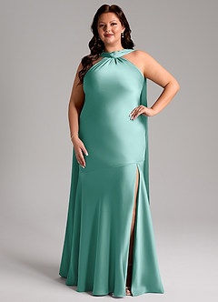 Azazie Kinsley Bridesmaid Dresses Aqua Mermaid Side Slit Stretch Satin Dress image8