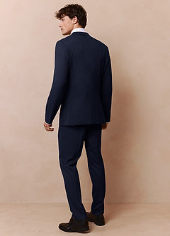 front Savile Navy Blue Wool Blend 3-Piece Suit