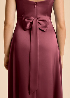 Azazie Kiki Junior Merlot A-Line Bow Stretch Satin Dress image7