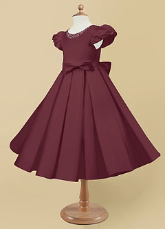 Azazie Jewel vestidos de niña de las flores Vestido de Cabernet de Satin Mate de Vestido de gala con Plisado image6