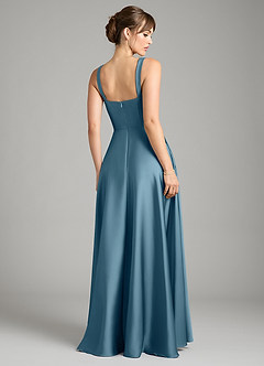 Azazie Shaude Vestidos de damas de honor Vestido de Bermudas de Satén Elástico de Corte en A con Plisado image2