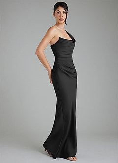 Azazie Sabrina Robes de demoiselle d'honneur Robe Sirène en Satin extensible Corset Noir image8