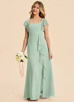 Azazie Noah Junior Agave A-Line Ruched Chiffon Dress image4