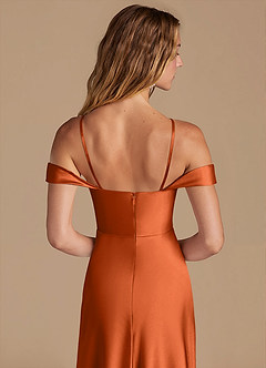 Azazie Jackalin Bridesmaid Dresses Burnt Orange A-Line Off the Shoulder Metallic Satin Convertible Dress image2