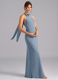 Azazie Velli Bridesmaid Dresses Dusty Blue Mermaid Bow Chiffon Dress image3