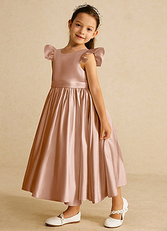Azazie Violeta vestidos de niña de las flores Vestido de Champán Rosado de Satin Mate de Princesa con Lazo image5