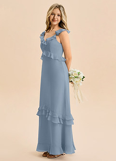 Azazie Tavie Junior Dusty Blue A-Line Ruched Chiffon Dress image6