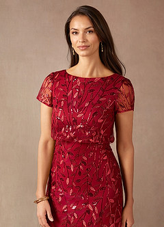 Azazie Lehi Mother of the Bride Dresses Burgundy A-Line Sequins Dress image6