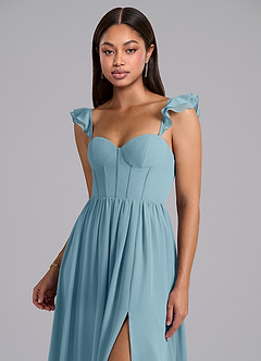 Azazie Denisse Robes de demoiselle d'honneur Robe Trapèze en Mousseline de soie Rayé Bleu Maussade image6
