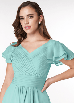Azazie Hadley Final Sale A-Line Pleated Chiffon Knee-Length Dress image6